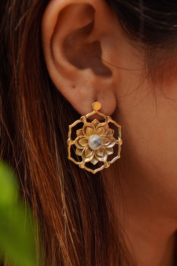 Moonstone Phool Brass Studs — SOUL WORKS
