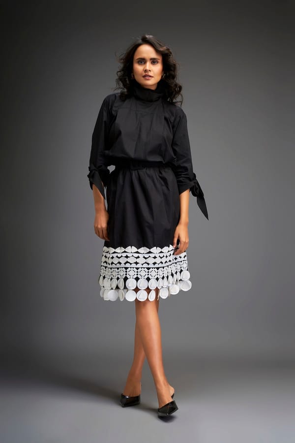 Midi Dress With Detailing On The Hem Comes With Belt — Deepika Arora