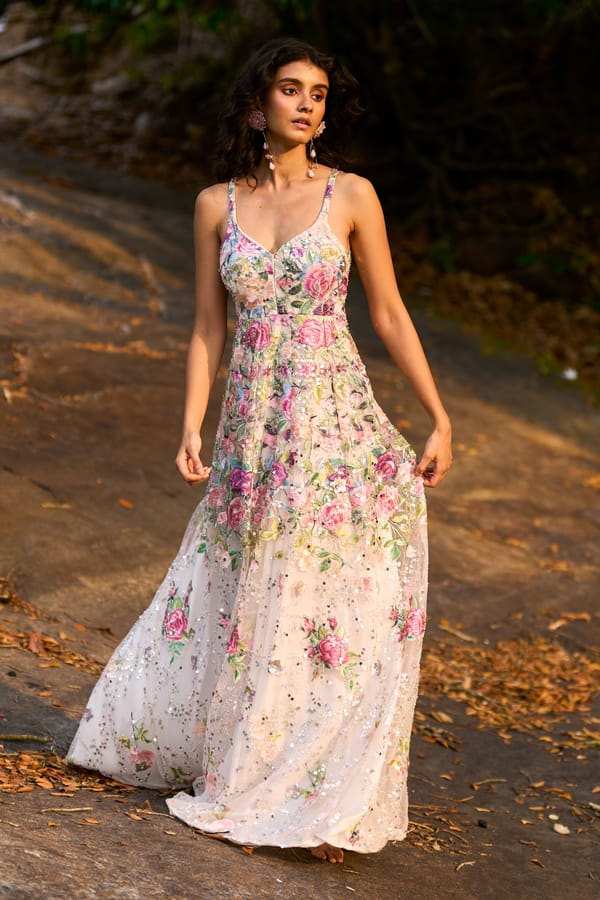 Multicolor Floral Embroidered Sequin Maxi Gown — Dash and Dot