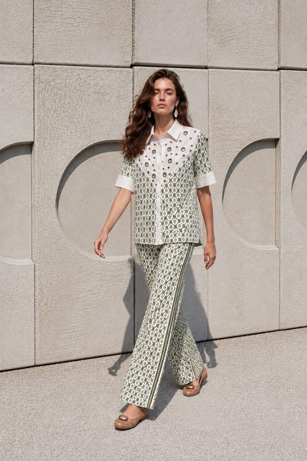 Green Printed Shirt and Wide-Leg Pants Co-ord Set — Pink Lion India