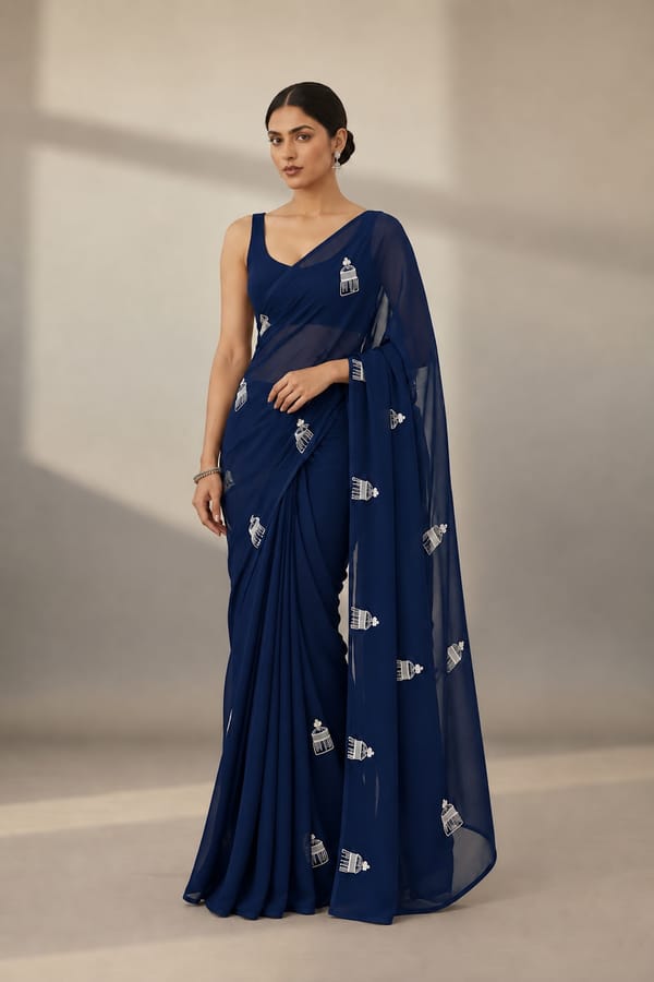 Motif Organza Saree � Dome — Orthodox