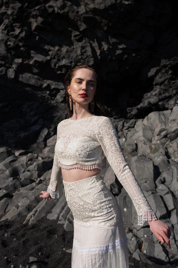 White Embroidered Pearl Fringe Crop Top — Dash and Dot
