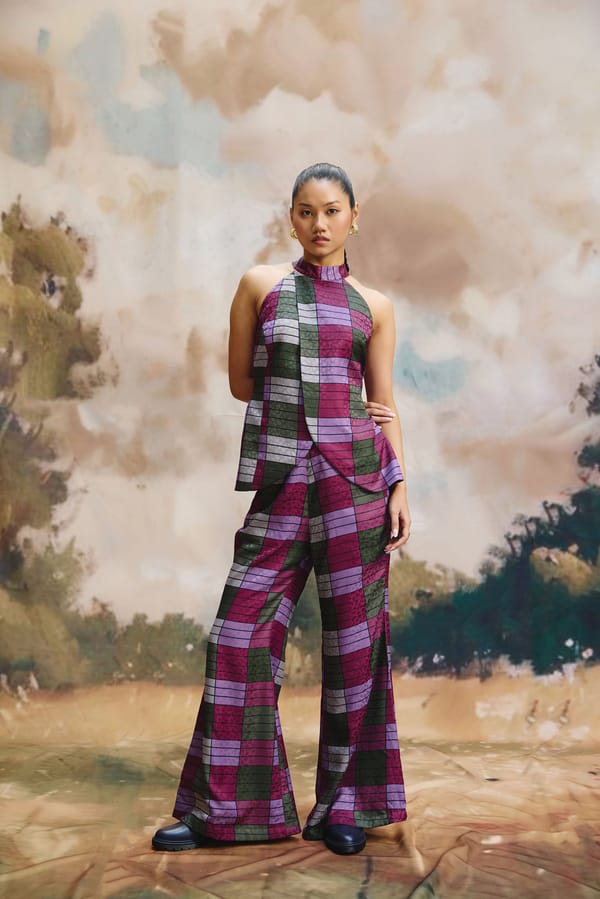 Multicolour Halter-Neck Top and Wide-Leg Pants Co-ord Set — Zip by Payal Zinal
