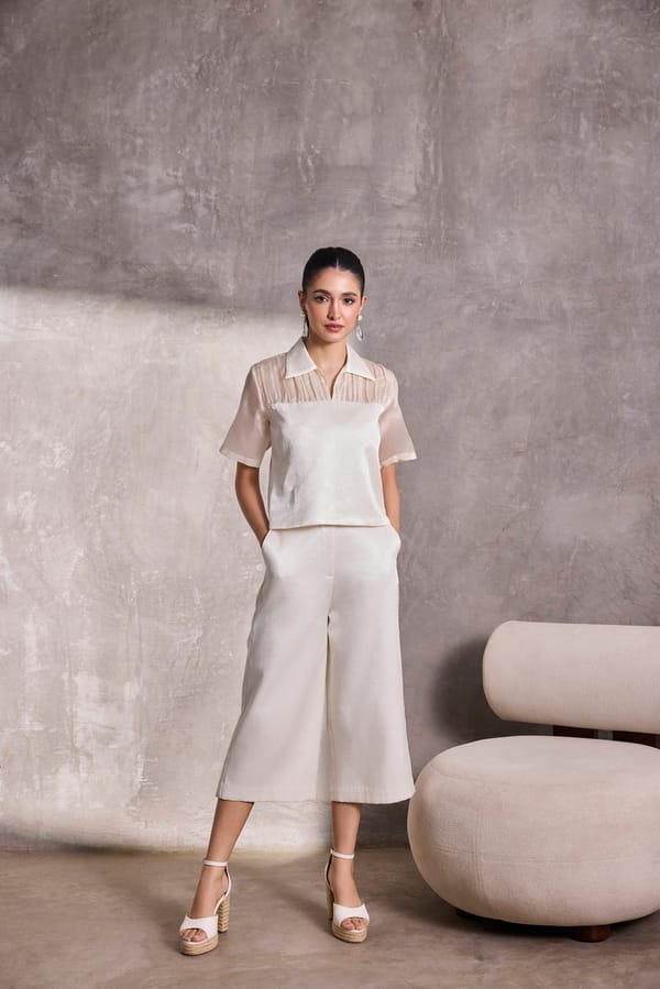 Ivory Fabric Block Collared Top — Tara & I
