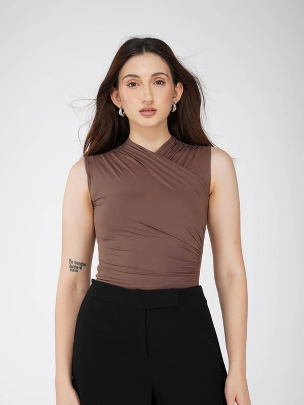 Brown Overlap Bodysuit - Glint Bodysuit (Coco) — Select Staples