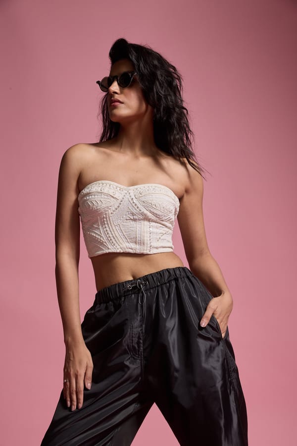 Ivory Pearl-Embroidered Bustier Bralette Top — Dash and Dot