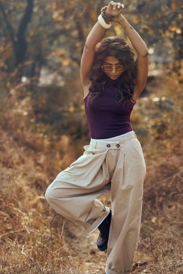 Tan Asymmetric Waist Cotton Twill Trousers — Unrush