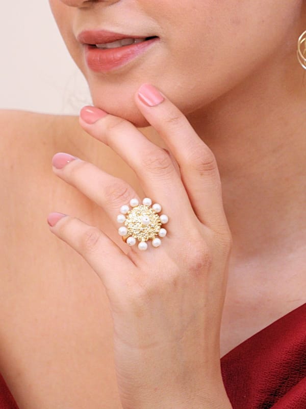 Naqsh Finger Ring for Women 18K Gold Plated — Viana Jewels