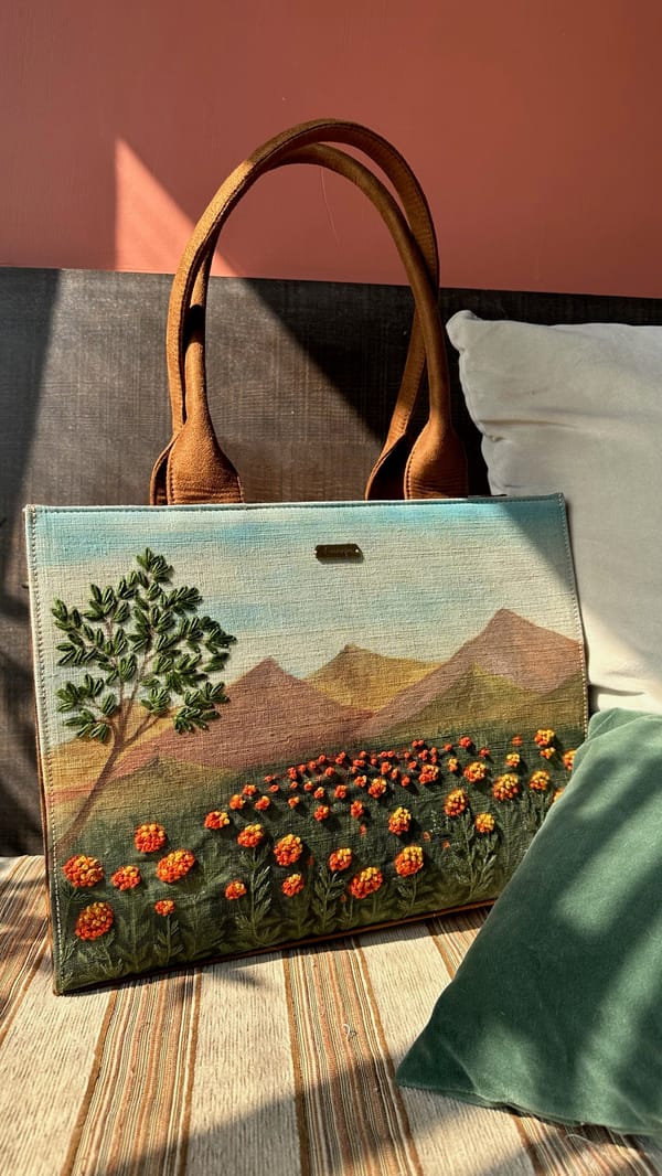 Marigold Tote Bag - Hand-Painted And Hand-Embroidered — Dhaaga Life
