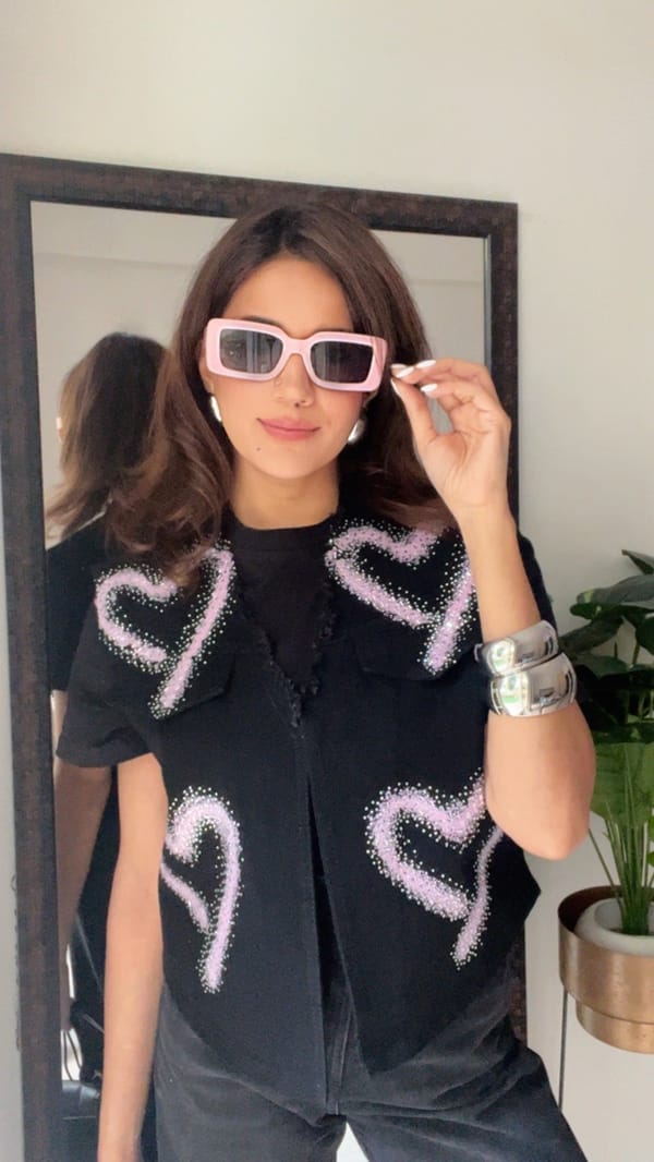 Pink Heart Swarovski Denim Gilet — CLOSET AFFAIR