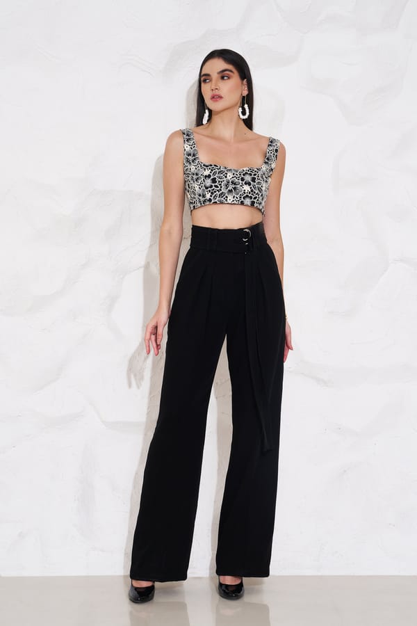 Black High-Waist Double-Belt Straight-Leg Trousers — Torqadorn