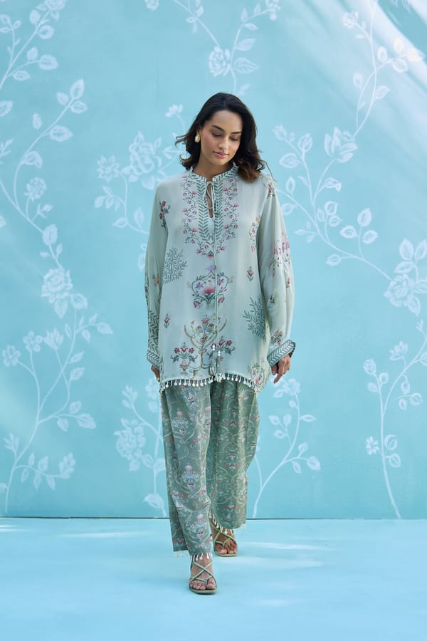 Green Floral Tunic and Wide-Leg Pants Co-ord Set — Chakkraa