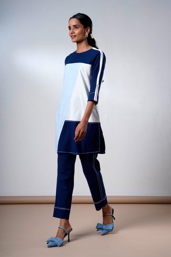 Indigo Colorblock Tunic and Tapered Pants Co-ord Set — Madder Much