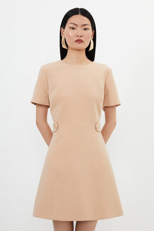 Camel Tailored Mini Dress with Waist Tab Detail — KAREN MILLEN
