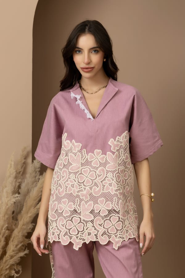 Beau Pink Denim Lace Shirt — Rhe-Ana