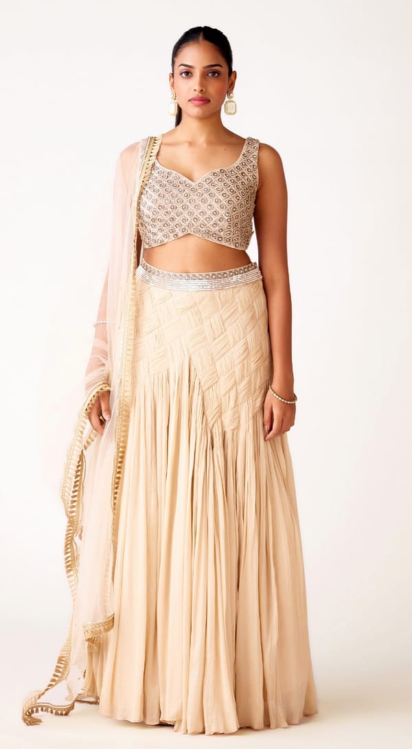 Chinon Emb Lehenga Set — Basanti Kapde aur Koffee