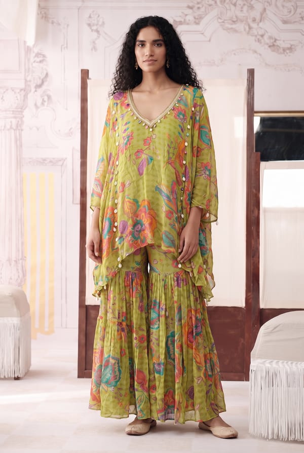 Lime Embellished Kaftan Set — Basanti Kapde aur Koffee