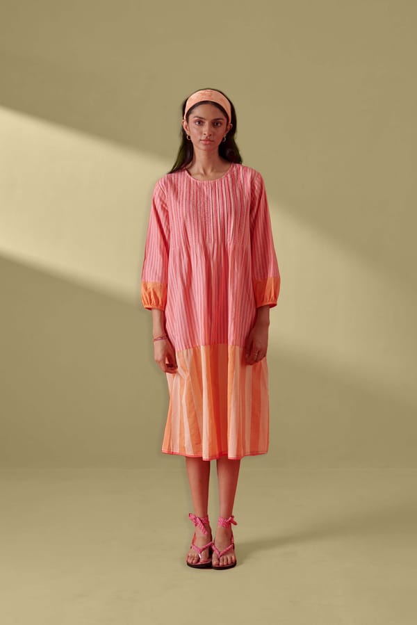 Eclat Pink Peach Pintuck Dress — Shop Roho