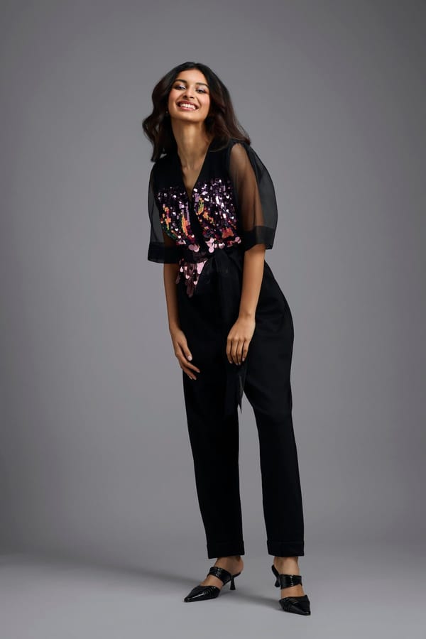 Sequin Jumpsuit with Sheer Sleeves — Deepika Arora