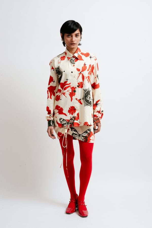 Printed Shirt and Wrap Mini Skirt Co-ord Set — White Saturn