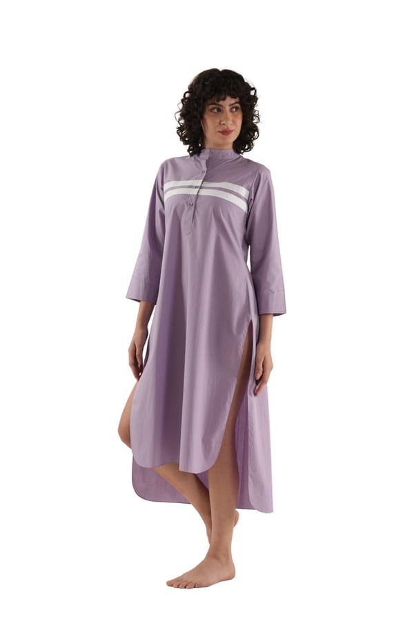 Lilac Straight Fit Kurta With Mandarin Collar — Khat