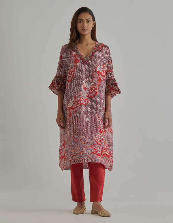 Red Printed Kurta Set — Kavita Bhartia
