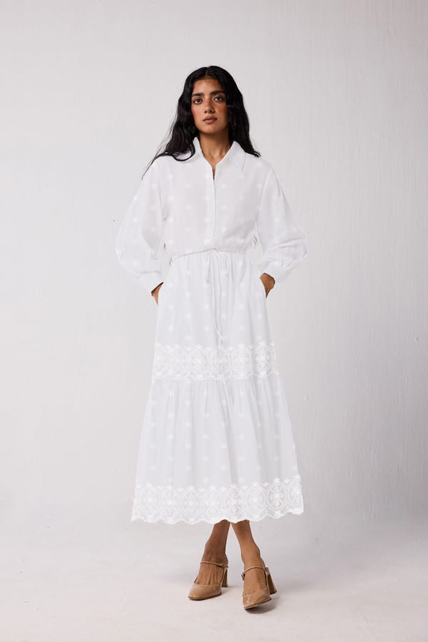 Embroidered Flowy Maxi Tiered Dress — REISTOR