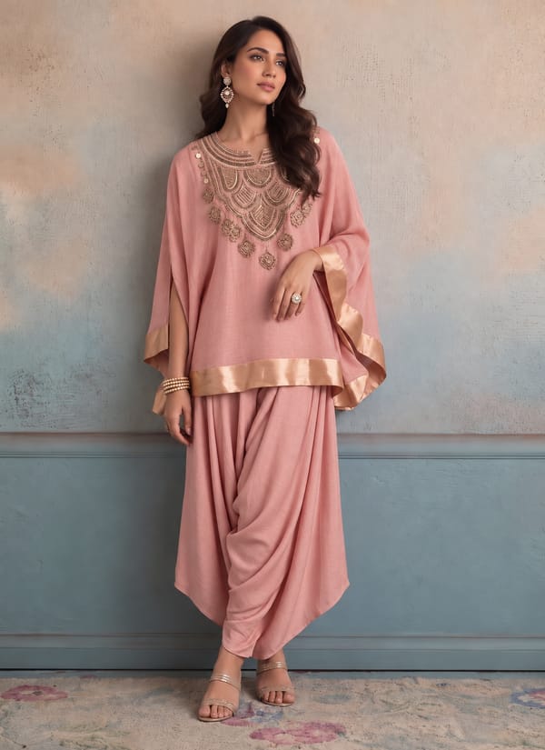 Pink Rosette Kurta Set — MOHRAG
