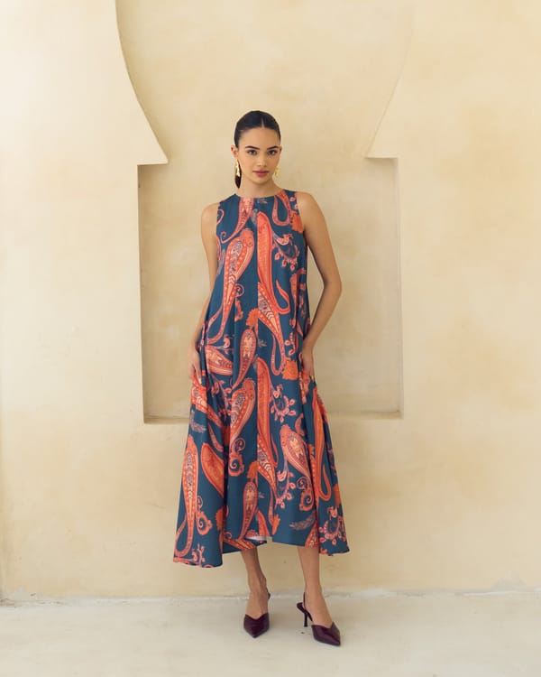 Multicolor Paisley A-Line Sleeveless Midi Dress — Houseofsoi