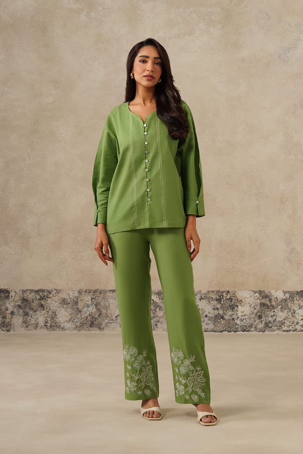 Naaz Green Button-Down Shirt Co-ord Set — INCHING INDIA