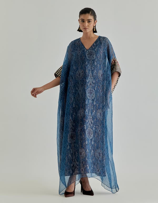 Jaspe Long Kaftan Overlayered With Silk Organza — Kavita Bhartia