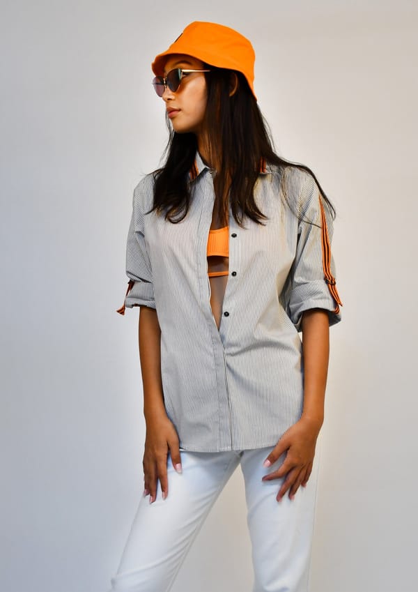 Black and White Stripe Shirt with Embroidery — Richa Goenka