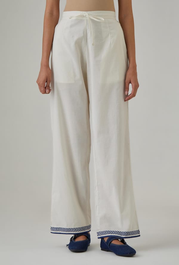 Cotton Straight Pants With Hem Block Print — Upavita