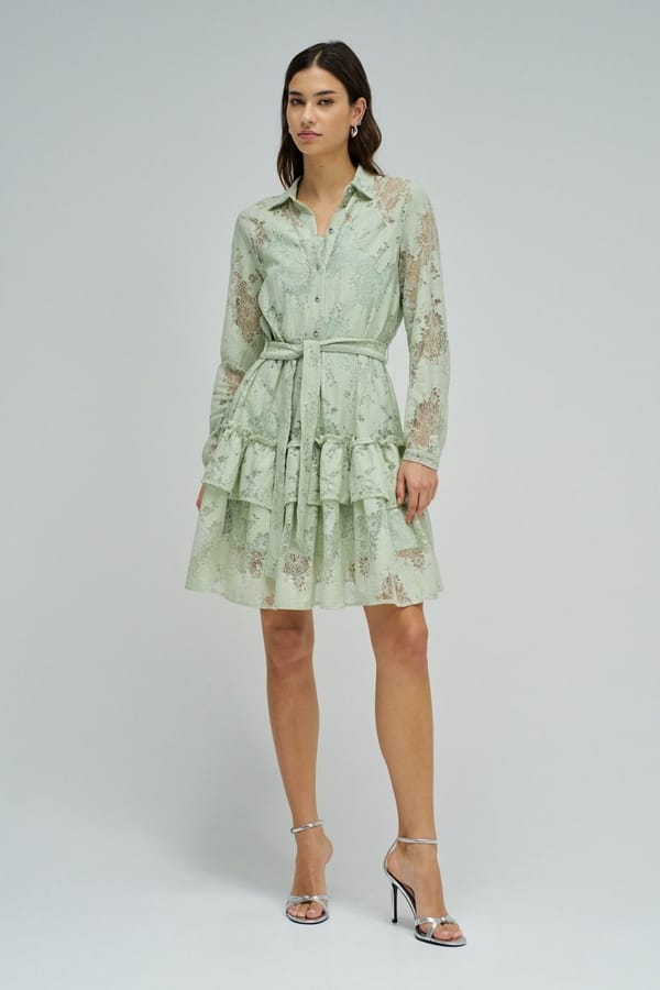 Light Green Lace Belted Mini Shirt Dress — SALSA JEANS
