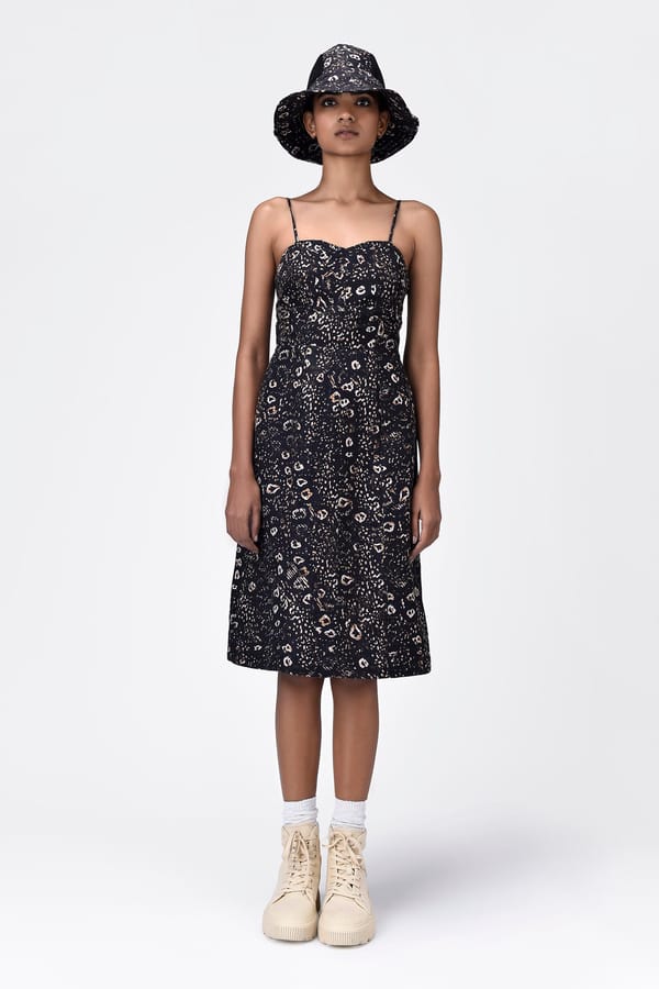 Khaki and Black Animal Print Linen Corset Midi Dress — Genes Lecoanet Hemant