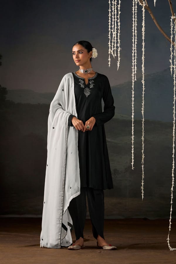 Moonlit Noir Anarkali Suit Set with Dupatta — Truly SMA