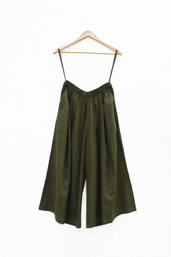 Olive Cotton Culottes with Elasticated Waist — Vraj Bhoomi