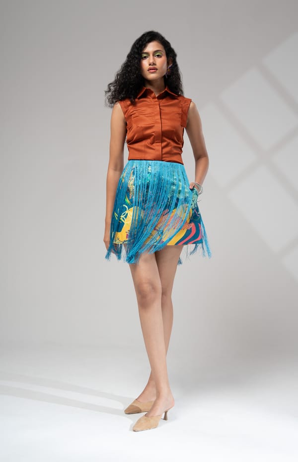 Fringed Mini Skirt and Sleeveless Shirt Co-ord Set — ADVAIT