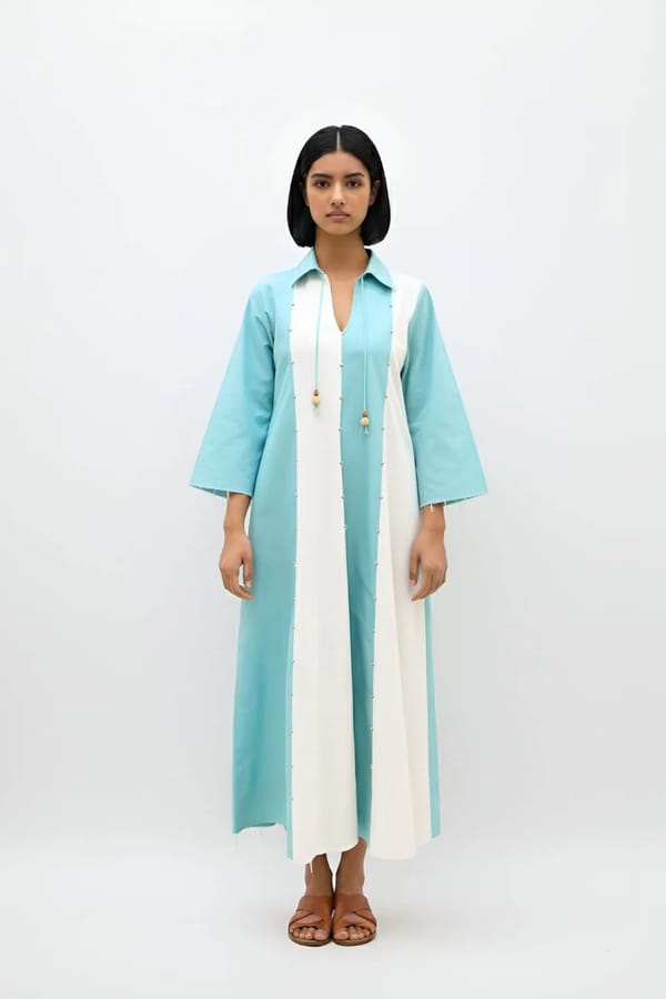 Ivory-Tiffany Blue Panel Maxi Dress — Neora