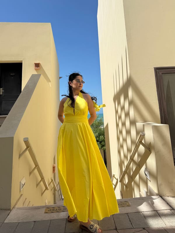 Sunshine Yellow Halter Tie-Up Fit and Flare Maxi Dress — GAIMA LABEL