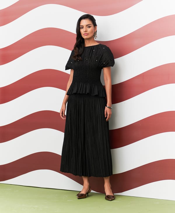 Black Boat Neck Top and Pleated Culotte Co-ord Set — Pleats by Aruni