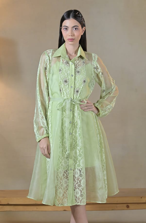 Bright Pastel Green Midi Dress — OMBRELLO
