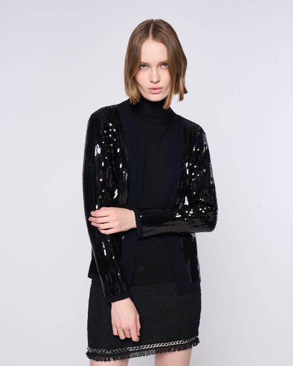 Black Sequin Turtleneck Cardigan — SILVIAN HEACH