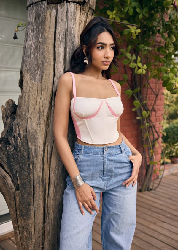 White and Pink Colorblock Corset Crop Top — Lea Clothing