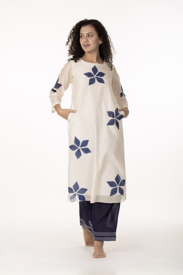 Blue Bloom Kurta with Bottom — Khat