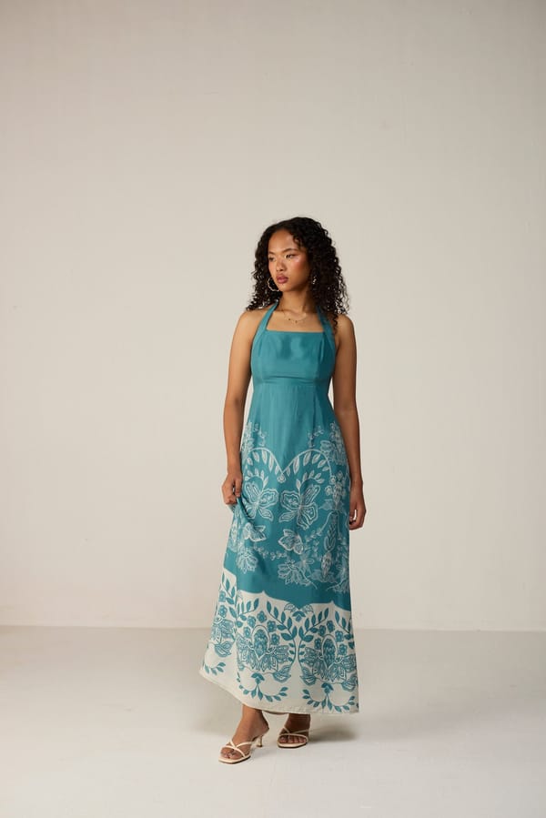 Arctic Vine Halter-Neck Printed Midi Dress — Calling June