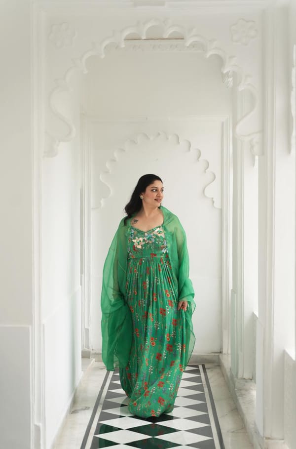 Green Embroidered Sweetheart Neck Maxi Gown — EWOKE STUDIO