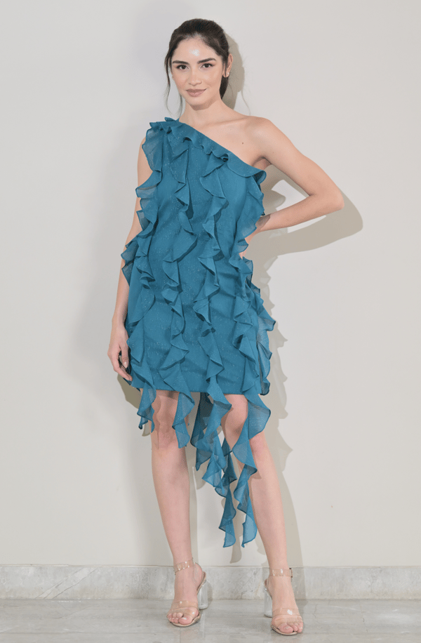 Turquoise Blue Frill Dress — OMBRELLO