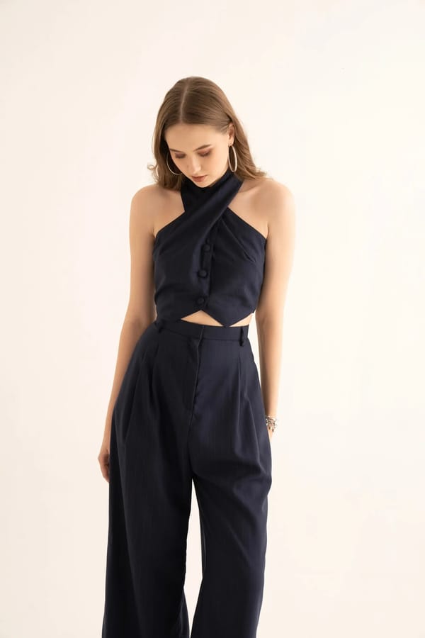 Black Pinstripe Halter Waistcoat with Button Front — Torqadorn