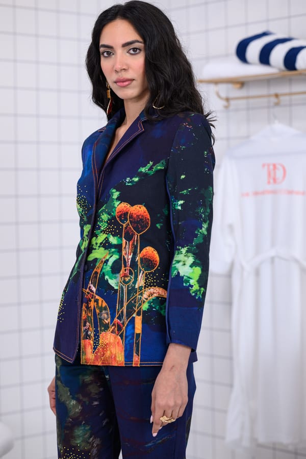 Blue Abstract Printed Blazer and Trouser Co-ord Set — The Dramebaaz Company